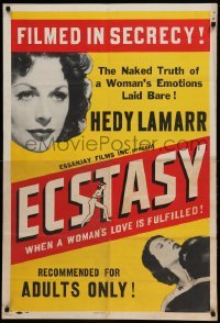 5d181 ECSTASY 1sh R53 Hedy Lamarr's early nudie, naked truth of a woman's emotions laid bare!