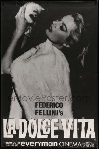 5d167 LA DOLCE VITA English 40x60 R80s Federico Fellini, c/u of sexy Anita Ekberg with kitten!