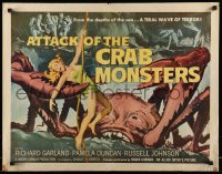 5d135 ATTACK OF THE CRAB MONSTERS 1/2sh '57 Roger Corman, art of Pamela Duncan attacked by beast!