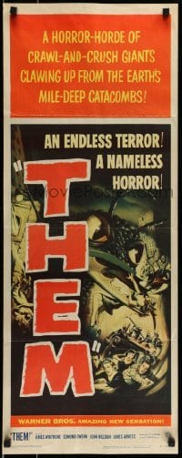 5d132 THEM insert '54 classic sci-fi, art of horror horde of giant bugs terrorizing people!