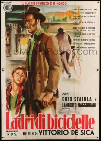 5d083 BICYCLE THIEF Italian 2p R55 Vittorio De Sica's classic Ladri di biciclette, wonderful art!