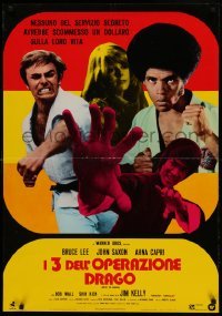 5d220 ENTER THE DRAGON Italian 26x37 pbusta '73 Bruce Lee classic, cool different kung fu montage!