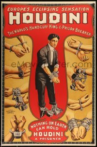 5d276 HARRY HOUDINI S2 recreation 27x41 magic poster 2000 stone litho of the world's handcuff king!
