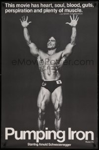 5d183 PUMPING IRON 1sh '77 full-length image of young bodybuilder Ed Corney