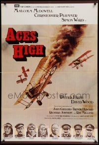 5f006 ACES HIGH English 1sh '77 Malcolm McDowell, really cool WWI airplane dogfight art!