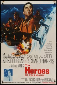 5f062 HEROES OF TELEMARK English 1sh '66 Kirk Douglas stops Nazis from making atom bomb, different