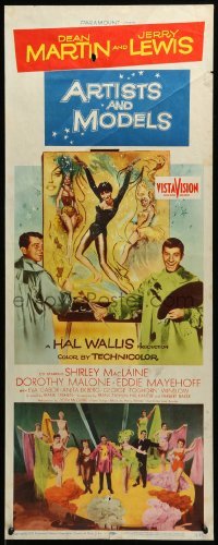 5g531 ARTISTS & MODELS insert '55 Dean Martin & Jerry Lewis painting sexy Shirley MacLaine!