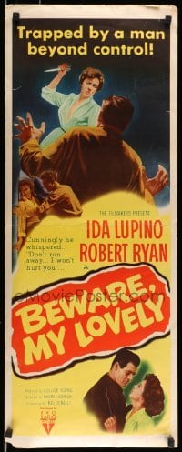 5g542 BEWARE MY LOVELY insert '52 film noir, Ida Lupino trapped by a man beyond control!