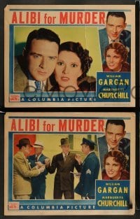 5j660 ALIBI FOR MURDER 5 LCs '36 William Gargan, Marguerite Churchill & cast gathered by huge clock!