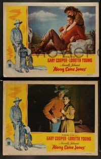 5j838 ALONG CAME JONES 3 LCs '45 Gary Cooper & Loretta Young, Norman Rockwell border art!