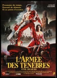 5k594 ARMY OF DARKNESS French 1p '93 Sam Raimi, Hussar art of Bruce Campbell with chainsaw hand!