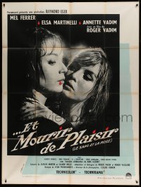 5k627 BLOOD & ROSES French 1p '61 different c/u of vampire Annette Vadim holding Elsa Martinelli!