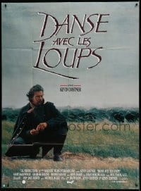 5k666 DANCES WITH WOLVES French 1p '91 cool different image of Kevin Costner & buffalo herd!