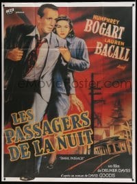 5k668 DARK PASSAGE French 1p R80s cool different art of Humphrey Bogart & sexy Lauren Bacall!
