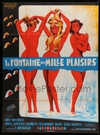 5k725 FOUNTAIN OF LOVE French 1p '69 barest, bawdiest sex, art of three sexy nude teens covorting!