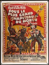 5k742 GREATEST SHOW ON EARTH French 1p R70s Cecil B. DeMille circus classic, different Soubie art!