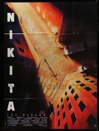 5k781 LA FEMME NIKITA French 1p '90 Luc Besson, cool overhead art of Anne Parillaud in alley!