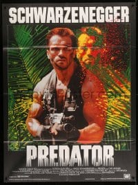 5k866 PREDATOR French 1p '87 cool close up image of Arnold Schwarzenegger with big gun, Landi art!
