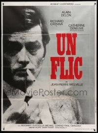 5k955 UN FLIC French 1p '72 Jean-Pierre Melville's Un Flic, close up of smoking Alain Delon!