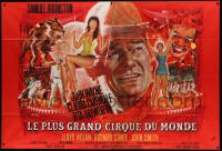 5k508 CIRCUS WORLD French 2p '65 different Landi art of John Wayne, Cardinale & Rita Hayworth!