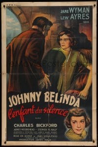 5k517 JOHNNY BELINDA French 32x47 '49 art of Best Actress winner Jane Wyman about to be raped!