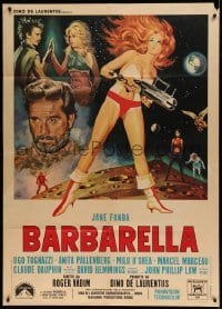 5k318 BARBARELLA Italian 1p '68 sexiest sci-fi art of Jane Fonda & cast by Mos, Roger Vadim!