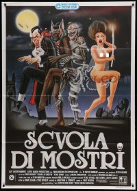 5k425 MONSTER SQUAD Italian 1p '88 different Cecchini art of Dracula, Mummy, Werewolf & naked girl!