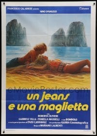5k488 UN JEANS E UNA MAGLIETTA Italian 1p '83 Sciotti art of half-dressed lovers on the beach!