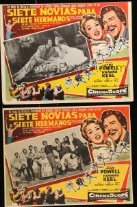 5k148 SEVEN BRIDES FOR SEVEN BROTHERS 3 Mexican LCs '55 Jane Powell, Howard Keel, cast portrait!