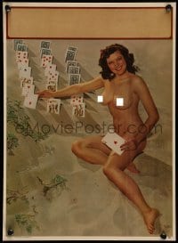 5k088 ACE OF HEARTS 12x17 calendar sample '60s sexy naked woman with playing cards on beach!