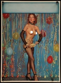 5k098 MASQUERADE 12x17 calendar sample '60s sexy naked redhead with fishnet stockings & balloons!