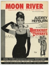 5m029 BREAKFAST AT TIFFANY'S sheet music R60s classic art of elegant Audrey Hepburn, Moon River!