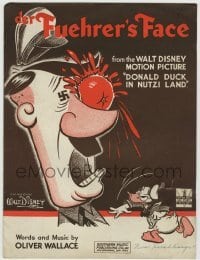 5m013 DER FUEHRER'S FACE sheet music '43 WWII art of Donald Duck hitting Hitler w/tomato, Disney!
