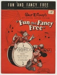 5m015 FUN & FANCY FREE sheet music '47 Walt Disney, cool art of Mickey & Donald!
