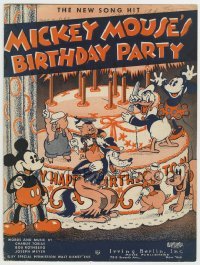 5m039 MICKEY MOUSE'S BIRTHDAY PARTY sheet music '36 Walt Disney, Donald Duck, Pluto, Minnie Mouse!