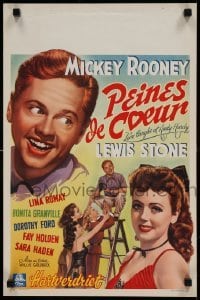 5p256 LOVE LAUGHS AT ANDY HARDY Belgian '47 wonderful artwork of Mickey Rooney with sexy girls!
