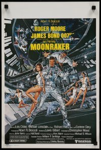 5p264 MOONRAKER Belgian '79 art of Roger Moore as James Bond & sexy space babes by Goozee!