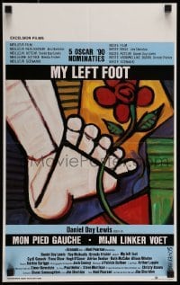 5p266 MY LEFT FOOT Belgian '89 Daniel Day-Lewis, cool artwork of foot w/flower by Seltzer!