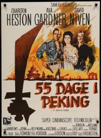 5p110 55 DAYS AT PEKING Danish '63 Charlton Heston, Ava Gardner & David Niven, Stevenov art!