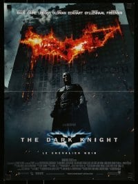 5p632 DARK KNIGHT French 16x22 '08 Christian Bale as Batman in front of flaming building!