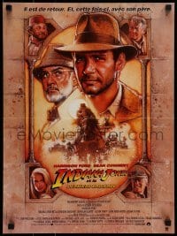 5p659 INDIANA JONES & THE LAST CRUSADE French 16x21 '89 art of Ford & Sean Connery by Drew Struzan