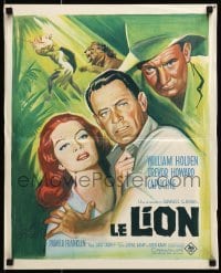 5p669 LION French 18x22 '63 William Holden, Trevor Howard & Capucine in Africa by Boris Grinsson!