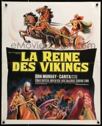 5p718 VIKING QUEEN French 18x22 '67 Don Murray, Grinsson art of Carita w/sword & chariot!