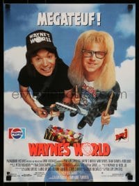 5p719 WAYNE'S WORLD French 15x21 '91 Mike Myers, Dana Carvey, one world, one party, excellent!