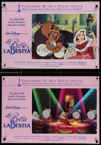 5p791 BEAUTY & THE BEAST set of 6 Italian 17x25 pbustas '92 Disney cartoon classic, romantic!