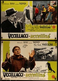 5p830 HAWKS & THE SPARROWS set of 2 Italian 18x27 pbustas '66 Pasolini's Uccellacci e uccellini!