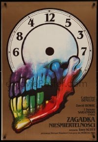 5p346 HUNGER Polish 26x38 '84 bizarre Wieslaw Walkuski artwork of colorful skull clock!