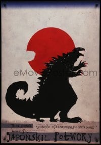 5p348 JAPONSKIE POTWORY Polish 27x39 '11 Kaja art of Godzilla taking bite out of the Rising Sun!