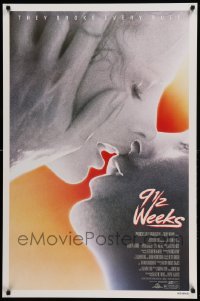 5r023 9 1/2 WEEKS 1sh '86 Mickey Rourke, Kim Basinger, sexiest close up kissing image!