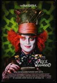 5r033 ALICE IN WONDERLAND advance DS 1sh '10 close-up image of Johnny Depp as the Mad Hatter!